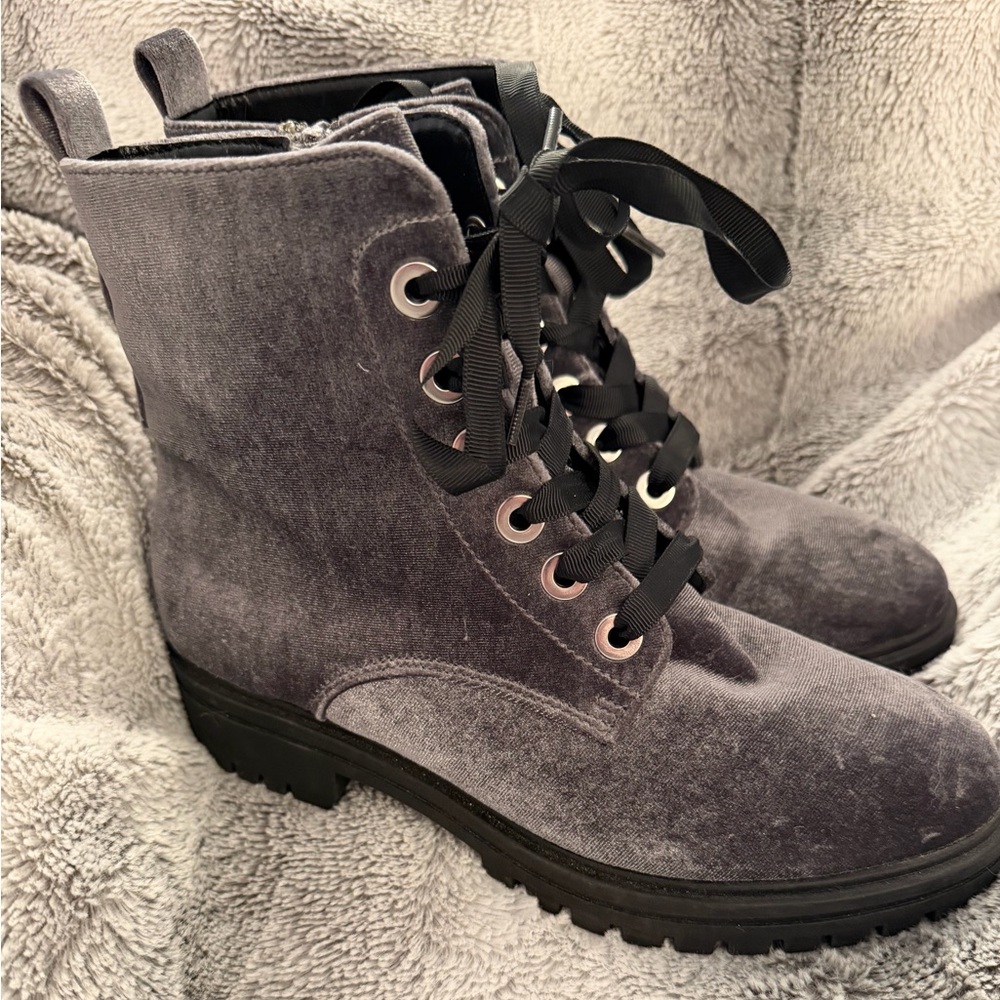 Mossimo Supply Co. Gray Velvet Combat Boots